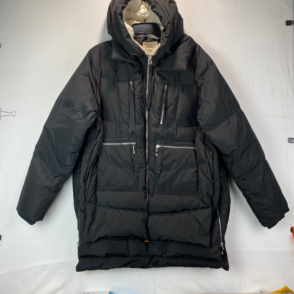 Orolay Thickened Down Jacket Women 2XL Black Duck Down Sherpa Hooded Parka Coat
